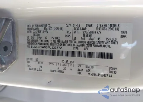 2015 Lincoln Mkc из США, поврежденный, VIN 5LMCJ1A98FUJ33872